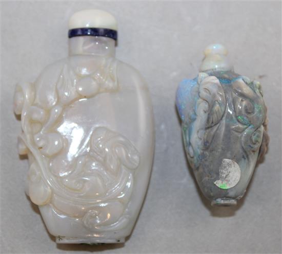 Two Chinese opal snuff bottles, 1880-1940, Richards no.s 299 and 294, chip to neck of first